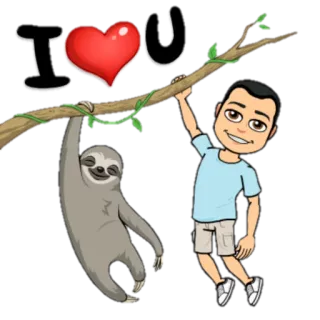 ❤ I ❤️ U perezoso, Bitmoji, corazón, amor, dibujos animados telegram sticker