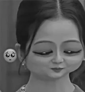 🥺 triste, cartone animato, carino, bianco e nero, emoji telegram sticker