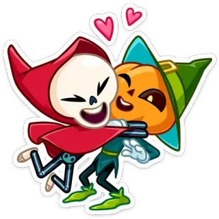 ❤️ scheletro, zucca, abbraccio, cartone animato, halloween, amore, carino telegram sticker