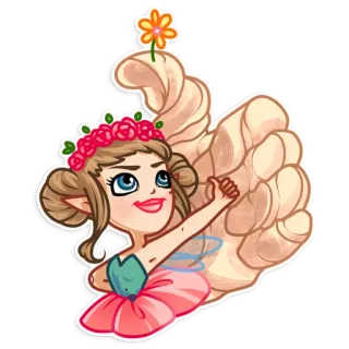 👍 hada, dibujos animados, fantasía, lindo, flor, personaje whatsapp sticker