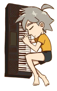 😴 dormir, piano, música, anime, dibujo animado, cansado, personaje telegram sticker