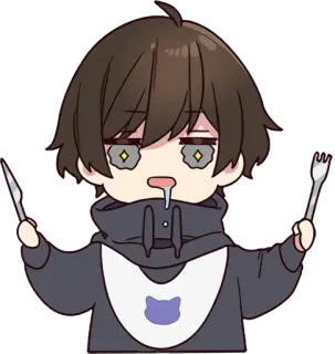 🤤 Chibi, Hongerig, Vork, Mes, Anime, Schattig, Karakter, Kawaii telegram sticker