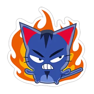 😡 Katze, wütend, Feuer, Cartoon, Teufel, blau whatsapp sticker
