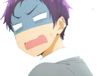 😨 anime, scioccato, maschio, espressione, capelli viola telegram sticker