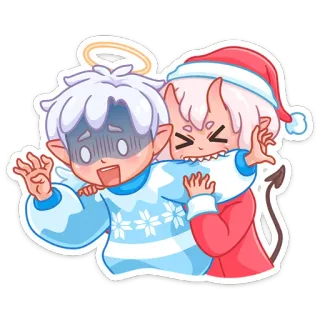 👹 นางฟ้า, ปีศาจ, คริสต์มาส, การ์ตูน, สติกเกอร์, น่ารัก, ตลก, สิ่งที่ตรงกันข้าม telegram sticker