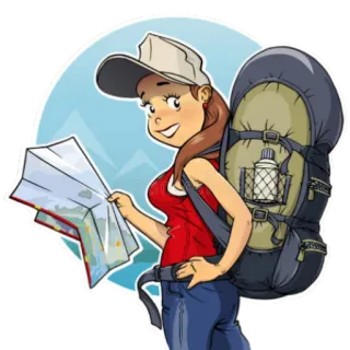 🗺 caminhada, mochilão, mapa, aventura, ar livre, viagem, mulher telegram sticker
