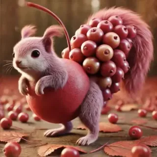 🤩 scoiattolo, frutta, ciliegia, carino, animale, rosa, natura, foglie telegram sticker