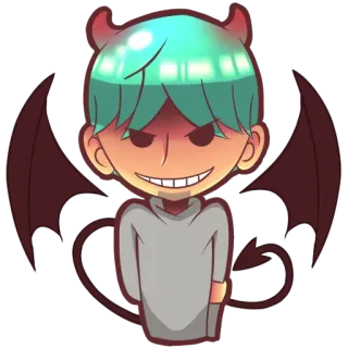 😈 diablo, demonio, anime, dibujos animados, malvado, personaje, cuernos whatsapp sticker