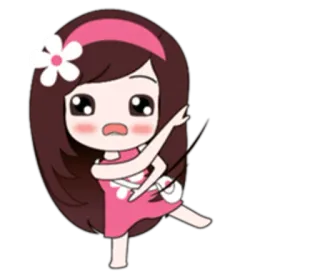 💃 卡通, 女孩, 粉色, 可爱, 花, 插画, 角色 whatsapp sticker