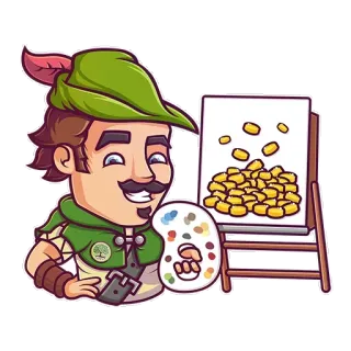 🖍 Desenho animado, Sticker, Arte, Artista, Pintura, Cavalete, Paleta, Robin Hood telegram sticker