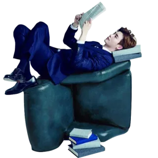 📚 homme, costume, lecture, livre, chaise telegram sticker