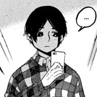 💬 ... Manga, Anime, Persona, Teléfono, Pensando, Blanco y Negro telegram sticker