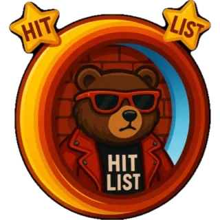🎁 HIT LIST Bär, Abschussliste, rote Jacke, Sonnenbrille, Cartoon whatsapp sticker