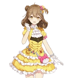 😘 gadis anime, idola, gaun kuning, imut, kartun, animasi whatsapp sticker