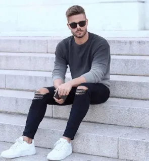 📎 man, sitting, stairs, fashion, casual, sunglasses telegram sticker
