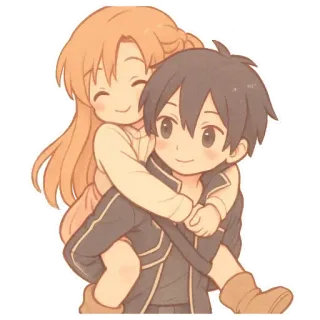 ❤ Kirito and Asuna Sword Art Online Аниме, Милый, Мультфильм, Пара, Дружба, Чиби, Романтика whatsapp sticker