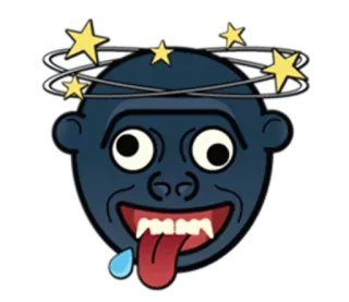 🦍 อีโมจิ, เวียนหัว, ดาว, การ์ตูน, สีหน้า, ตลก telegram sticker