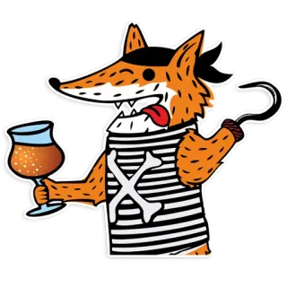 😜 renard, pirate, bière, alcool, dessin animé, crâne, os, boisson telegram sticker