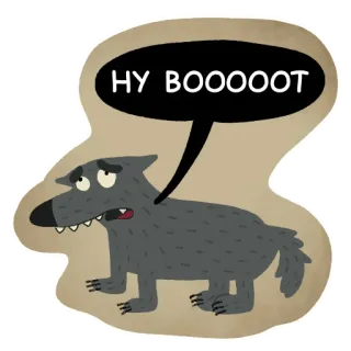 😮‍💨 HY BOOOOOT wilk, kreskówka, zwierzę, naklejka, śmieszne, dymek telegram sticker