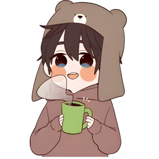 ☕ cute, kawaii, boy, bear, hat, coffee, drink telegram sticker