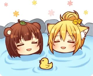😄 Anime, Fofo, Banho, Onsen, Relaxar telegram sticker