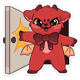 😈 cartoon, dier, fantasie, schattig, rood, vleugels, deur, demon, kawaii telegram sticker