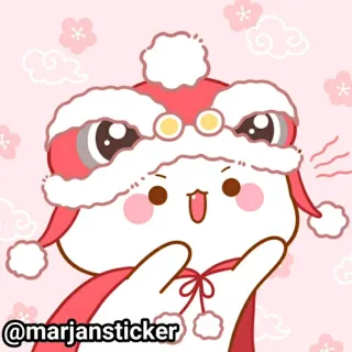 ❤️ @marjansticker наклейка, персонаж, милый, розовый, танец льва, мультфильм telegram sticker