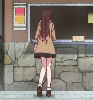 🌷 Anime, Kobieta, Widok z tyłu, Płaszcz, Spódnica, Spacer telegram sticker