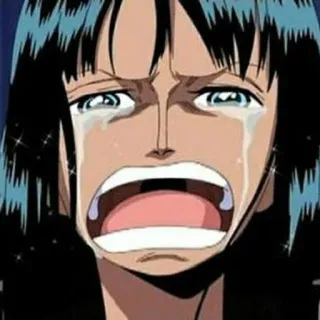 👑 Nico Robin One Piece animé, pleurer, visage, femme, triste, larmes, dessin animé whatsapp sticker
