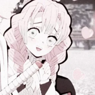 🌸 Mitsuri Kanroji Demon Slayer Anime, Demon Slayer, Mitsuri Kanroji, Pilier de l'Amour, Mignon, Coeurs telegram sticker