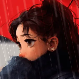 😶 donna, ombrello, pioggia, triste, anime, cartone animato, ragazza, ritratto telegram sticker
