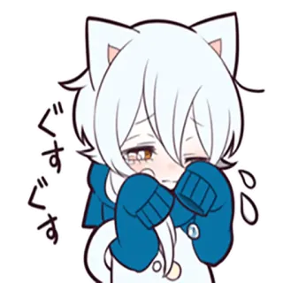 😢 ぐずぐず Anime, Kattenoortjes, Schattig, Verdrietig, Huilend, Kawaii, Chibi whatsapp sticker