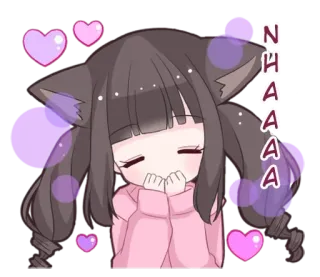 🥰 NHAAAAA anime, cat girl, hearts, cute, kawaii, cartoon telegram sticker