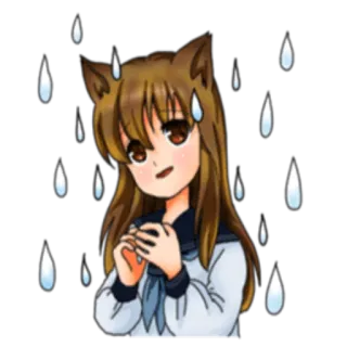 🌧 Anime, Dziewczyna, Deszcz, Zawstydzona, Kocie uszy, Mundur szkolny telegram sticker