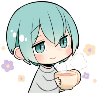 ☕ 动漫, Q版, 可爱, 茶, 粉彩 telegram sticker