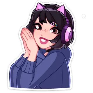 ☺️ gadis anime, telinga kucing, headphone, kartun, wanita, potret telegram sticker