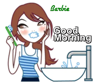 👋 Good Morning доброе утро, чистка зубов, мультфильм, гигиена, девочка, вода telegram sticker