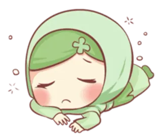 😞 Kreskówka, Smutna, Dziewczyna, Hidżab, Śpiąca, Chibi telegram sticker