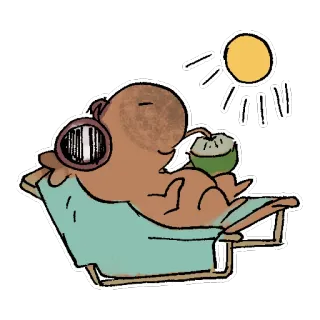 ☀ bạch tuộc, bãi biển, dừa, mặt trời, thư giãn, kỳ nghỉ, tai nghe telegram sticker