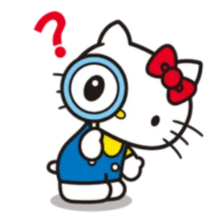😳 Hello Kitty hello kitty, cartone animato, gatto, punto interrogativo, lente d'ingrandimento telegram sticker