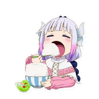 😲 Kanna Kamui Miss Kobayashi's Dragon Maid Anime, Kanna, Smok, Jedzenie, Słodkie, Kawaii, Ryż telegram sticker