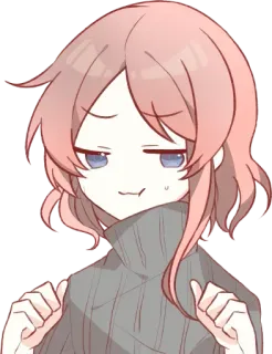 🥴 style anime, cheveux roses, pull gris, mignon, dessin animé telegram sticker