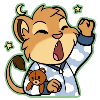 😴 Dessin animé, Lion, Pyjama, Ours en peluche, Bâillement, Somnolent, Mignon telegram sticker