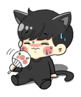🌞 kucing, kawaii, penggemar, berkeringat, imut, kartun, ilustrasi whatsapp sticker