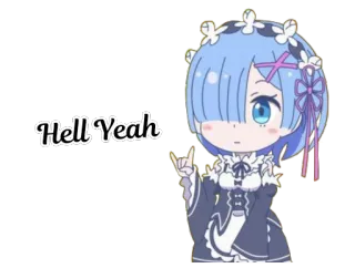 🤘 Rem Hell Yeah anime, chibi, cute, fanart, rem whatsapp sticker