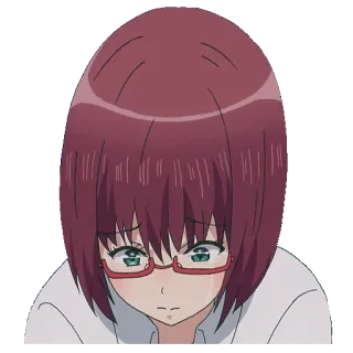 😰 动漫, 女孩, 悲伤, 哭泣, 角色, 眼镜 telegram sticker