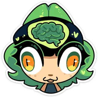 ⭐ cerveau, dessin animé, personnage, mignon, sticker, vert telegram sticker