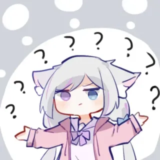 ❓ Cô gái anime, Tai mèo, Dấu chấm hỏi, Bối rối, Đang suy nghĩ, Nghi ngờ telegram sticker