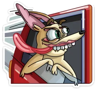 😜 desenho animado, cachorro, carro, janela, língua telegram sticker