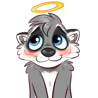 😇 animal, dibujos animados, halo, lindo, gris, kawaii, mapache telegram sticker